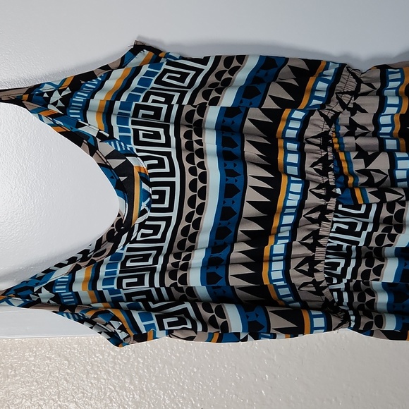 Silky rayon jumpsuit. Pullon, elastin waist ethnic print. - Picture 3 of 3